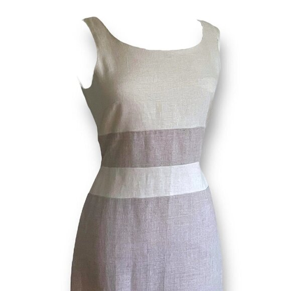 Peruvian Connection Womens Oatmeal Linen Dress Sz 6 Longline Sheath Minimalist - Picture 7 of 9